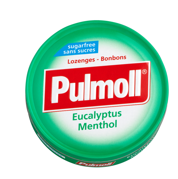 Pulmoll Eucalyptus Menthol sugar-free 45 g tin – international packaging