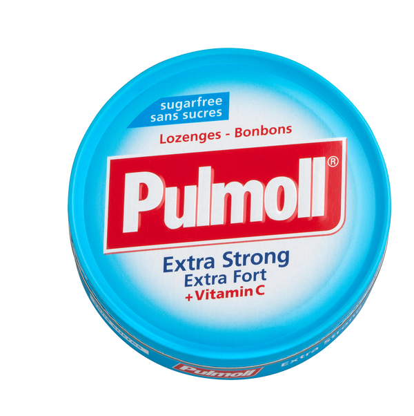 Pulmoll Extra Strong sugar-free 45 g tin – international packaging